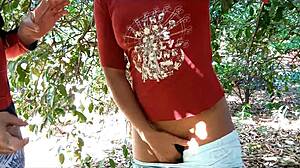 Outdoor sex with black teen amateur ends in cum on pussy