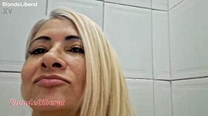 Blonde Slut Shows Piss Play In Bathroom