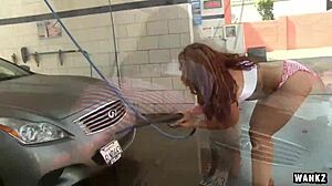 Redhead Hottie Savannah Provides Rough Blowjob Full Service at Wankz Carwash