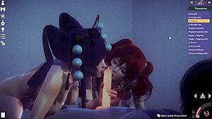 honey select 2 fmf threesome with nyotengu and kanna at work