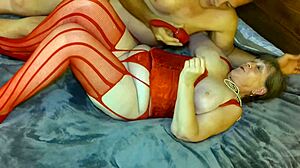 granny carmens lady in red gets blacked dildo fucked and cums hard