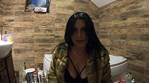 milfycalla teases with pee play in fur coat and pantyhose