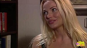 The beautiful blonde invites her friend over, who eats her pussy and kisses her big ass passionately.