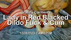 granny carmens lady in red gets blacked dildo fucked and cums hard