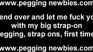 Girl fucks guy with big black strapon anal