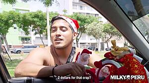 i'm greta sweet, a latina with big natural tits, and i gave a blowjob to an enterprsing fan outdoors for christmas, it was so taboo