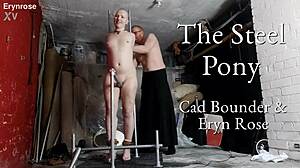 Blindfolded Slave Endures Steel Pony Bondage, Shaved and Naked, Reaching Multiple Orgasms from Vibrator!