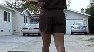 This sexy ebony delivers parcels but pays with her pussy when she makes mistakes