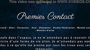 Detailed first contact with alien monster in French audio porn scene