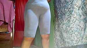 Very sexy Mexican brunette has a big ass working out in fishnets