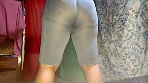 Very sexy Mexican brunette has a big ass working out in fishnets