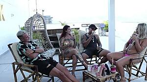 Beautiful blonde amateurs explore romantic BDSM sex in public compilation with handjob and old couple