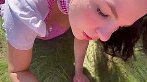passionate outdoor sex with a sexy milkmaid in nature