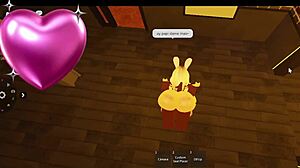 Snowbunny encounters rough monster BBC in virtual Roblox world