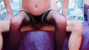 Feeling Deep Pleasure In Stockings On Knees.