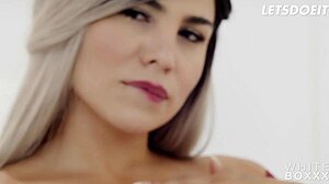 Lisa Gali in red lingerie makes her bf erect with blowjob then gets banged deep