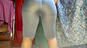 Very sexy Mexican brunette has a big ass working out in fishnets