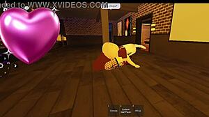 Snowbunny encounters rough monster BBC in virtual Roblox world