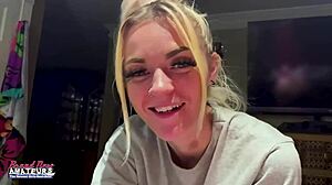 Petite mature blonde sassy rubs her nipples and deep fingers her twat