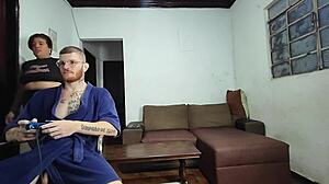 Mommy Skips Video Game for Bareback Wet Blowjob Action