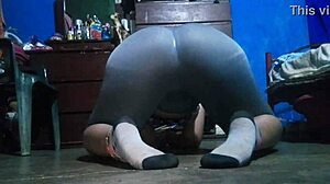 Very sexy Mexican brunette has a big ass working out in fishnets