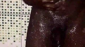 Amateur Masturbates With Big Black Monster Cock Before Homemade Shower Bath