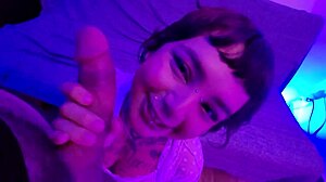 She fucks the lucky guy and fills her mouth with cum