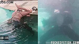 Helen star submits underwater in pool with vibrator and oral sex