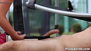 Chubby dominas whipping sub in outdoor trio