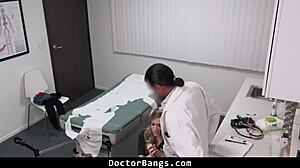 Shy milf patient receives special treatment from doctor and nurse with blowjob and doggystyle