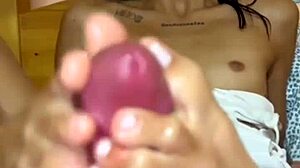 I came on the tiny 18+ feet of a pretty latina after a rough footjob with my big cock