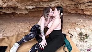 Hey! Huge Boobs Girl Caught in Beach Lesbian 3Some!