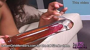 hot latina moans, 'fuck me hard with that huge glass dildo!'