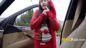 Holy Hell! Teen in Sexy Santa Outfit Bangs for Christmas Cash Outdoors