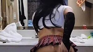 i was multitasking my makeup when this femboy sissy started playing with large dildo