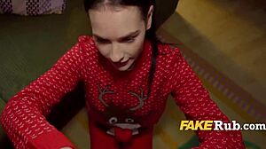 Holy Hell! Teen in Sexy Santa Outfit Bangs for Christmas Cash Outdoors