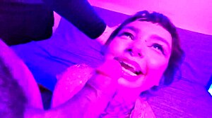 She fucks the lucky guy and fills her mouth with cum