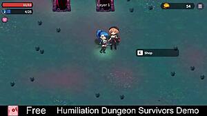 Detailed humiliation in dungeon survivors game with erotic monster femdom scenes.