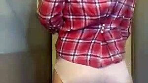 petite milf teases with panties and plump ass in family setting