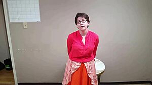 Femdom masturbates roleplaying domming the neighbor