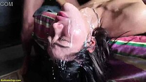 cum hating teen's first bukkake dp orgy