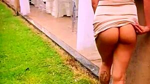 My casual wife is showing off at my friend's wedding, flashing her pussy and ass 😈