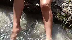 mexican prostitute exposes tits and pussy in public river without fear