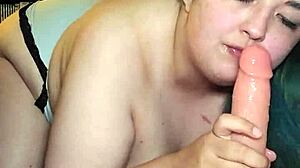 BBW With Big Tits And Ass Shakes While Deepthroating Dildo At Home