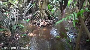 Skinny Ebony Woman Works Outdoor In African Tribe