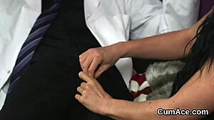 Hot Hottie Receives Jizz Load On Face, Gulping All The Cream