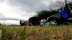 Girls Try On Lingerie Outdoors Without Panties