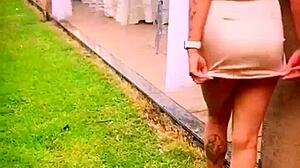 My casual wife is showing off at my friend's wedding, flashing her pussy and ass 😈