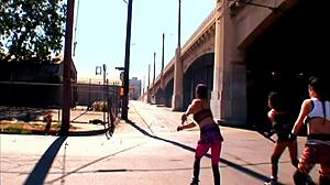 Pretty brunette Latina Samira sucks stiff cock before anal fucking