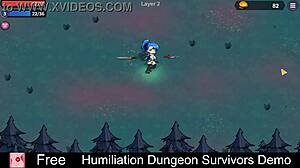 Detailed humiliation in dungeon survivors game with erotic monster femdom scenes.